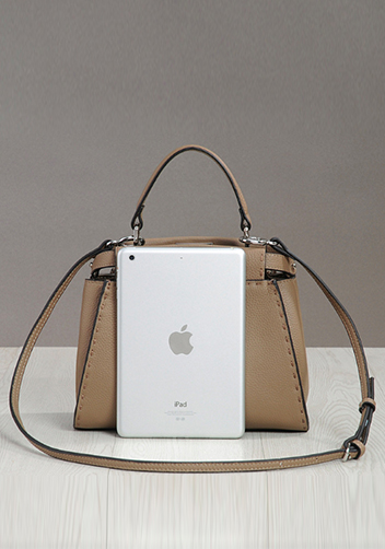 Carrie Leather Bag With Stitches Khaki