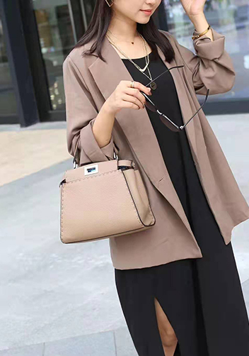 Carrie Leather Bag With Stitches Khaki