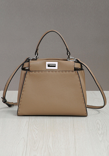 Carrie Leather Bag With Stitches Khaki