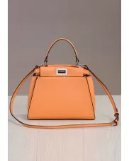 Carrie Leather Bag With Stitches Orange