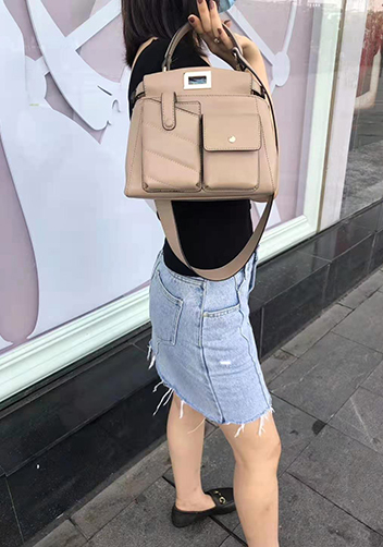Carrie Leather Bag With Pocket Beige