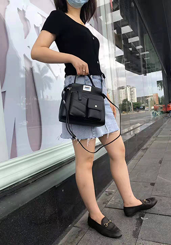 Carrie Leather Bag With Pocket Black