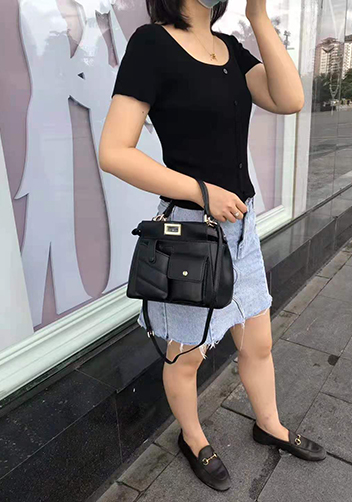 Carrie Leather Bag With Pocket Black