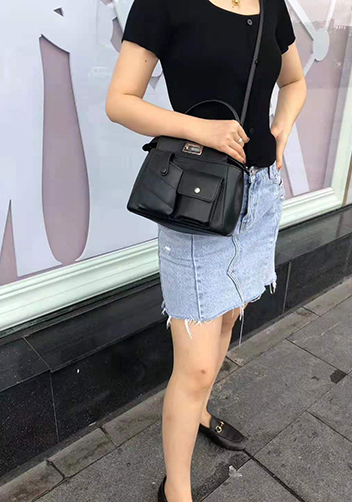 Carrie Leather Bag With Pocket Black