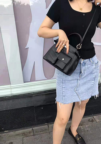 Carrie Leather Bag With Pocket Black