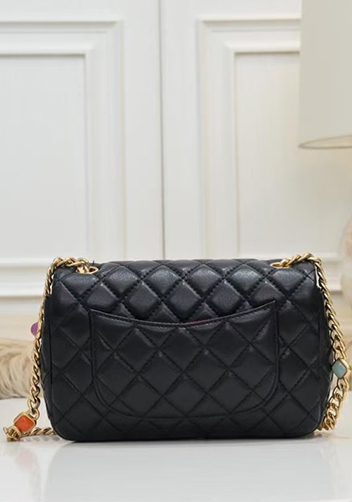 Adele Flap Small Bag Gemstone Chain Black