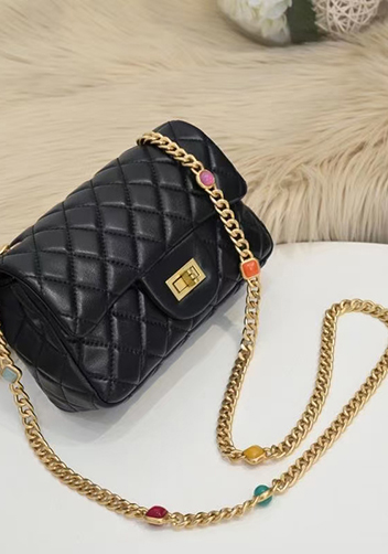 Adele Flap Small Bag Gemstone Chain Black