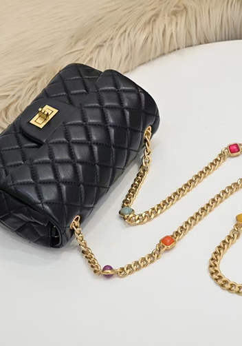 Adele Flap Small Bag Gemstone Chain Black