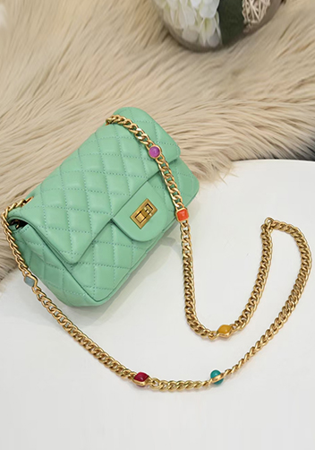 Adele Flap Small Bag Gemstone Chain Green