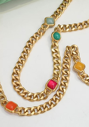 Adele Flap Small Bag Gemstone Chain Green
