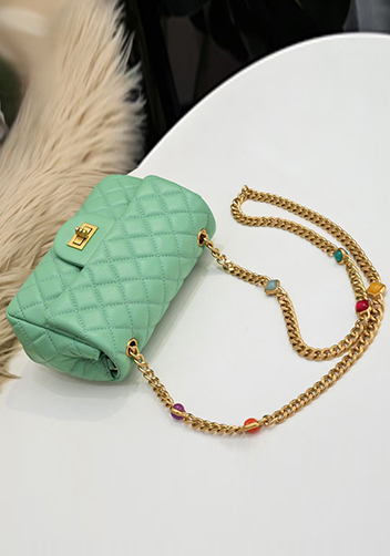 Adele Flap Small Bag Gemstone Chain Green