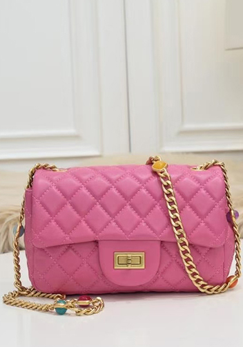 Adele Flap Small Bag Gemstone Chain Pink