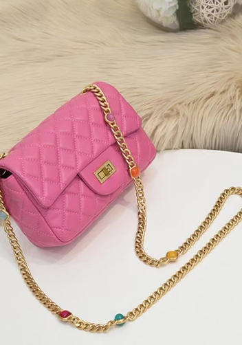 Adele Flap Small Bag Gemstone Chain Pink