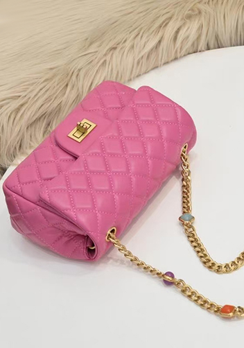 Adele Flap Small Bag Gemstone Chain Pink