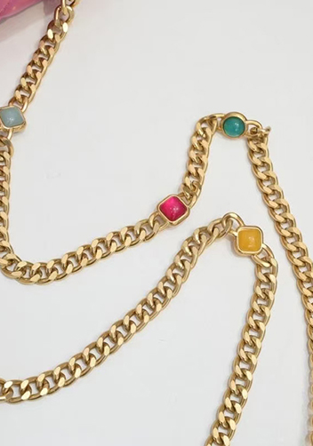 Adele Flap Small Bag Gemstone Chain Pink
