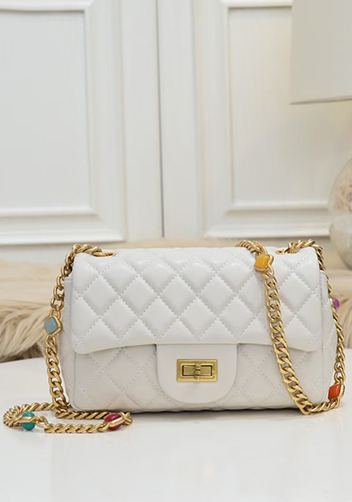 Adele Flap Small Bag Gemstone Chain White