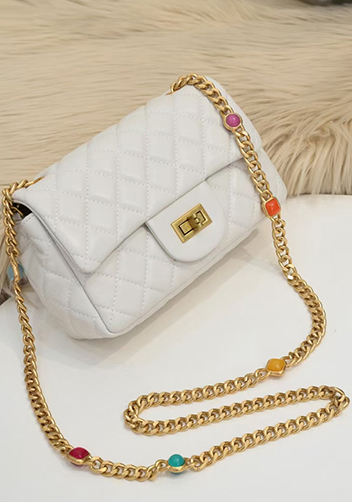 Adele Flap Small Bag Gemstone Chain White
