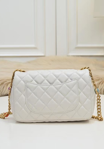 Adele Flap Small Bag Gemstone Chain White