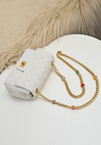Adele Flap Small Bag Gemstone Chain White