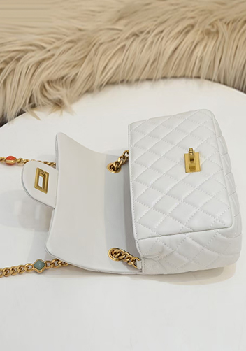 Adele Flap Small Bag Gemstone Chain White