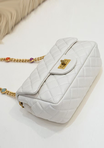 Adele Flap Small Bag Gemstone Chain White