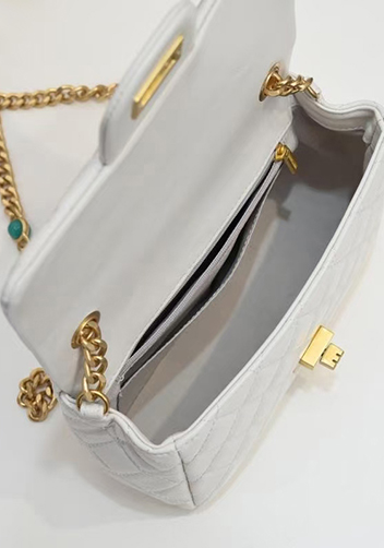 Adele Flap Small Bag Gemstone Chain White