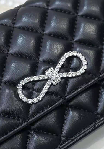 Adeline Leather Shoulder Bag Pearls Chain Bow Black