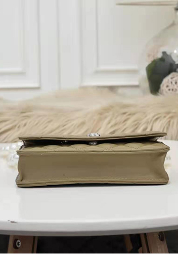 Adeline Leather Shoulder Bag Pearls Chain Flower Beige