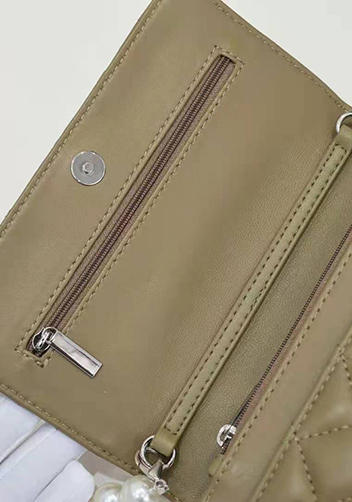 Adeline Leather Shoulder Bag Pearls Chain Flower Beige