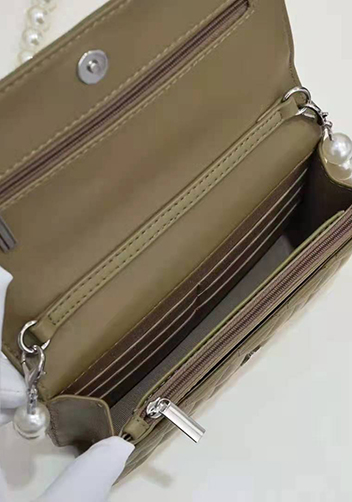 Adeline Leather Shoulder Bag Pearls Chain Flower Beige