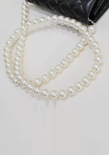 Adeline Leather Shoulder Bag Pearls Chain Flower Black