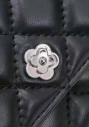 Adeline Leather Shoulder Bag Pearls Chain Flower Black