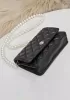 Adeline Leather Shoulder Bag Pearls Chain Flower Black