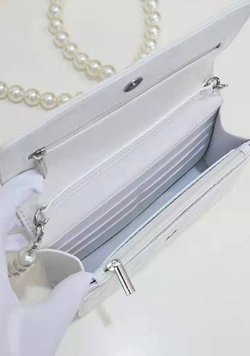 Adeline Leather Shoulder Bag Pearls Chain Flower White