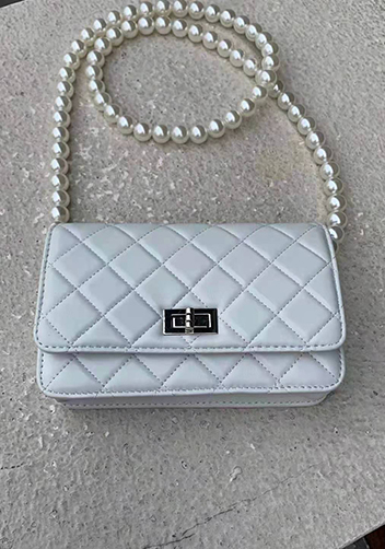 Adeline Leather Shoulder Bag Pearls Chain White