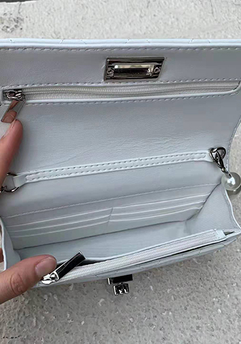 Adeline Leather Shoulder Bag Pearls Chain White