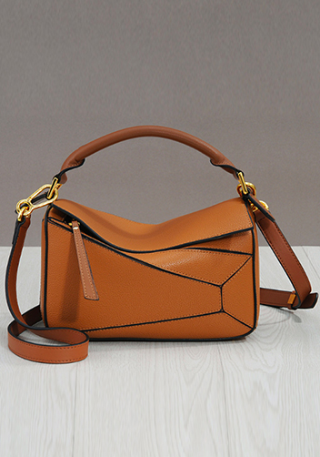 Adrienne Geometry Leather Shoulder Bag Gold Hardware Camel