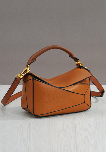 Adrienne Geometry Leather Shoulder Bag Gold Hardware Camel