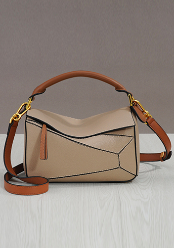 Adrienne Geometry Leather Shoulder Bag Gold Hardware Sand