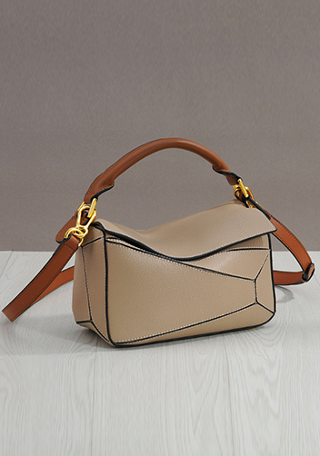 Adrienne Geometry Leather Shoulder Bag Gold Hardware Sand