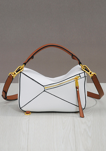 Adrienne Geometry Leather Shoulder Bag Gold Hardware White