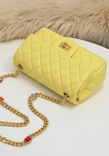 Adele Flap Small Bag Gemstone Chain Yellow