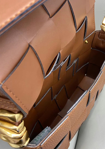 Mia Woven Grain Leather Shoulder Bag Camel