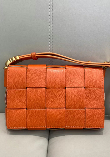 Mia Woven Grain Leather Shoulder Bag Orange