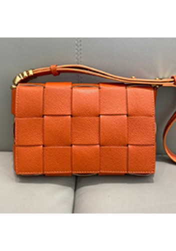 Mia Woven Grain Leather Shoulder Bag Orange