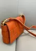 Mia Woven Grain Leather Shoulder Bag Orange