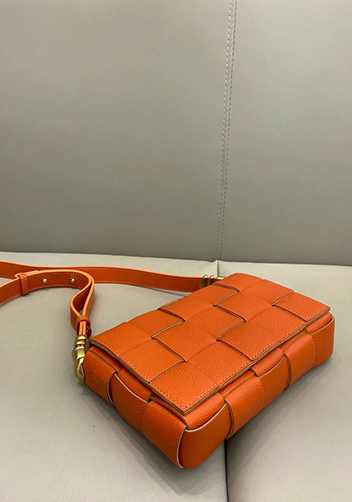 Mia Woven Grain Leather Shoulder Bag Orange