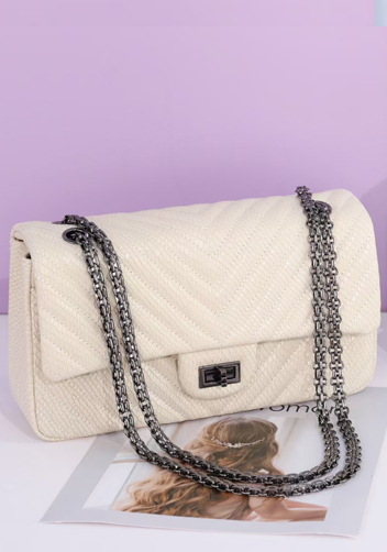 Adele Medium Flap Bag V Shape Cream