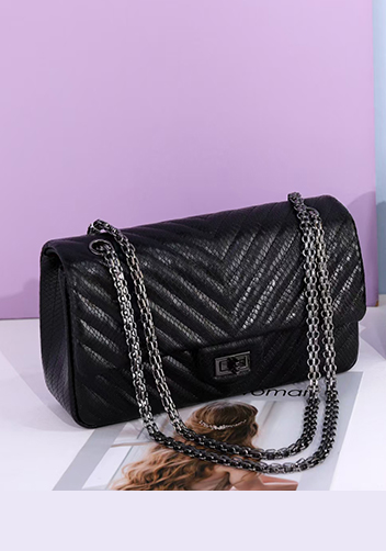 Adele Small Flap Bag V Shape Black