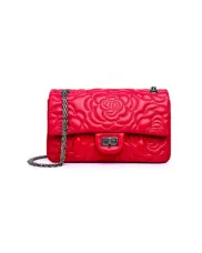 Adele Camellia Flap Medium Bag Lambskin Red